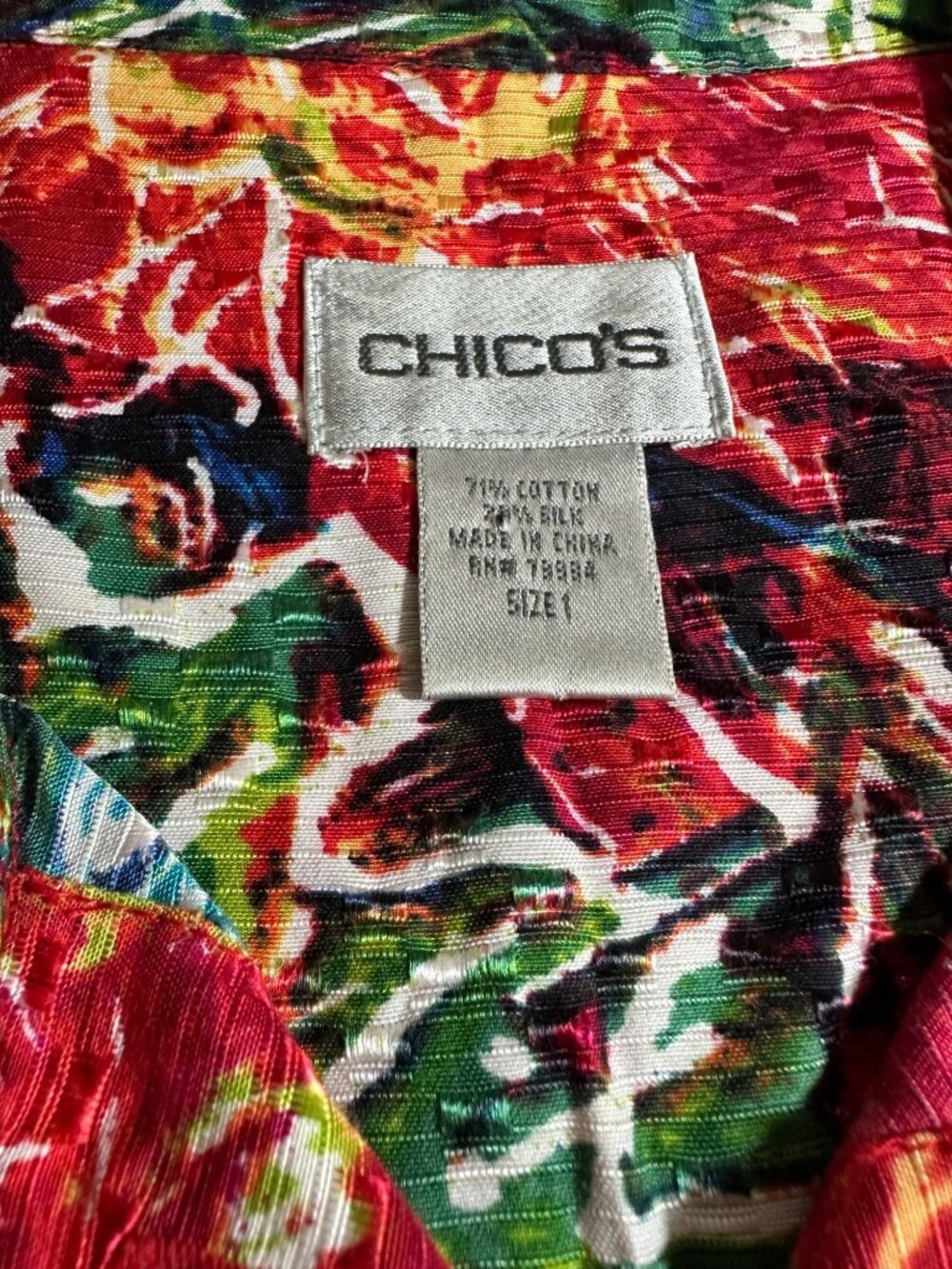Chicos Abstract Floral Top Shacket Jacket Medium Summer Thin Multicolor - Picture 9 of 10